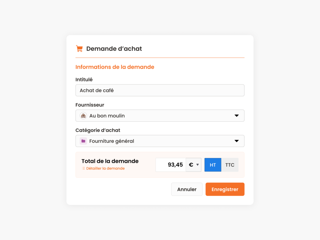 Création d'une demande d'achat