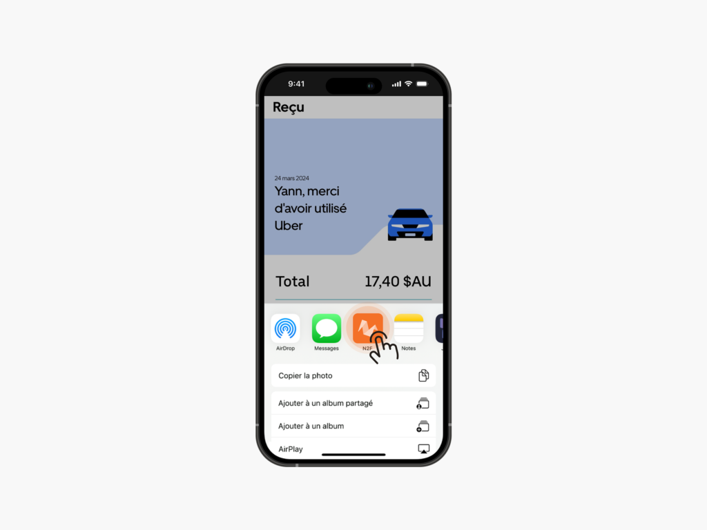 Partage du justificatif ou de la facture directement depuis l'app